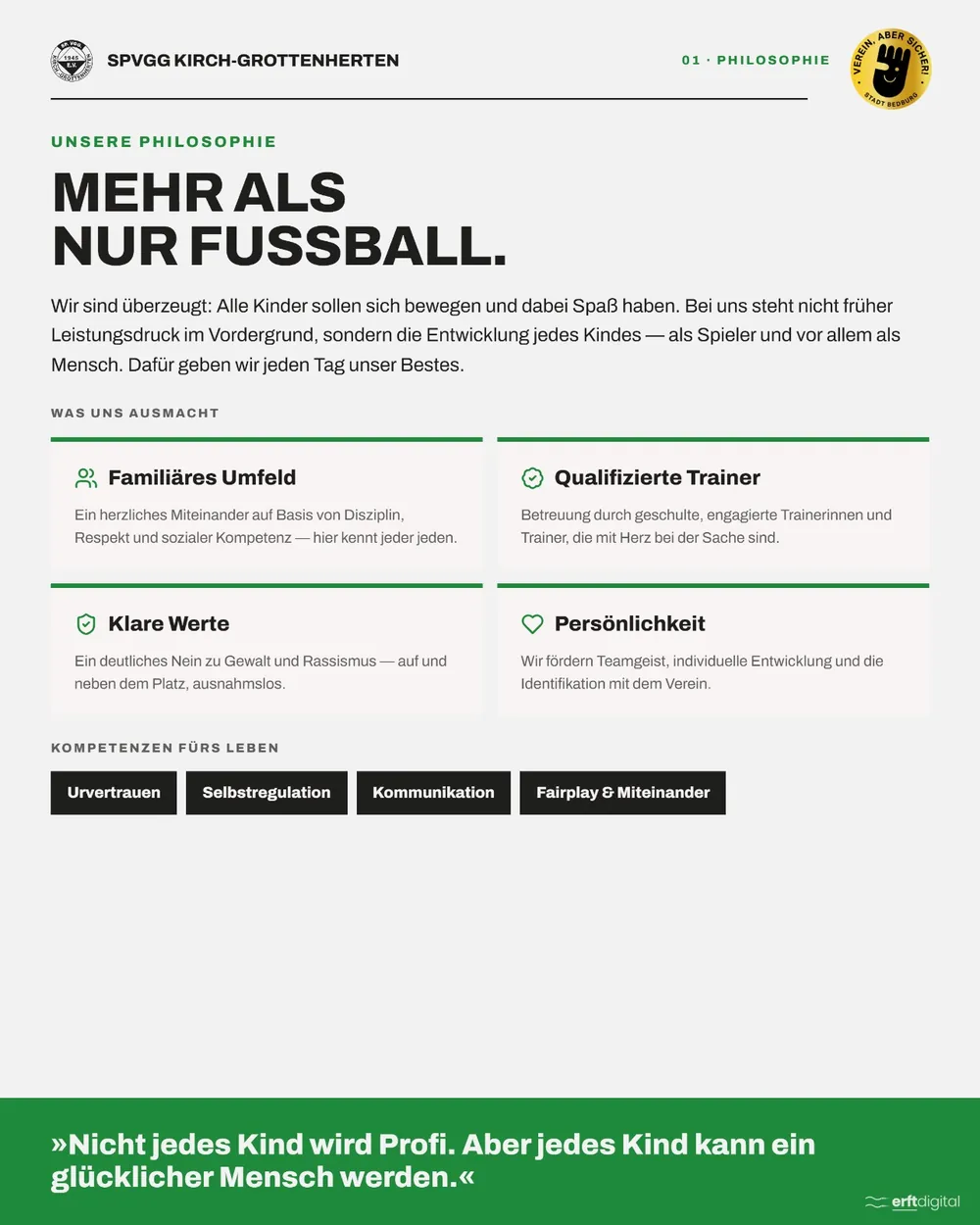 Flyer Seite 2: Unsere Philosophie — Mehr als nur Fußball